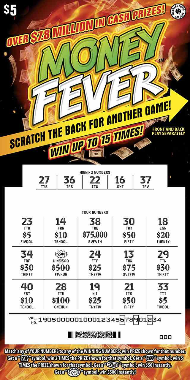 Money Fever scratchcard - game number #1905 - front-scratched