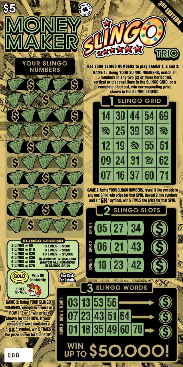 Money Maker Slingo Trio 3Rd Ed scratchcard - game number #1989 - front
