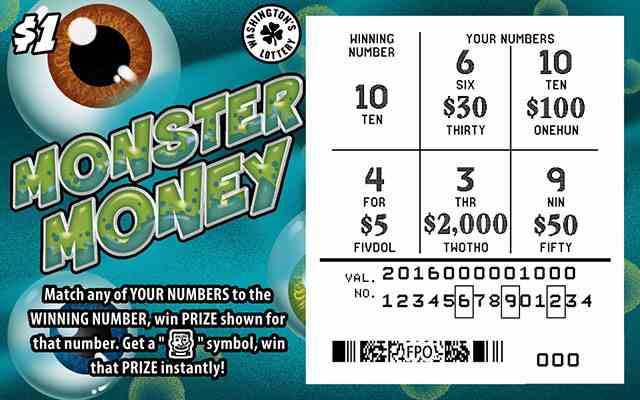 Monster Money scratchcard - game number #2016 - front-scratched