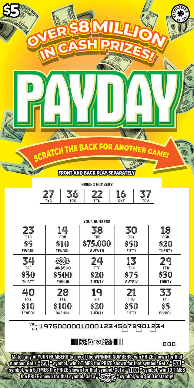 Payday scratchcard - game number #1975 - front-scratched