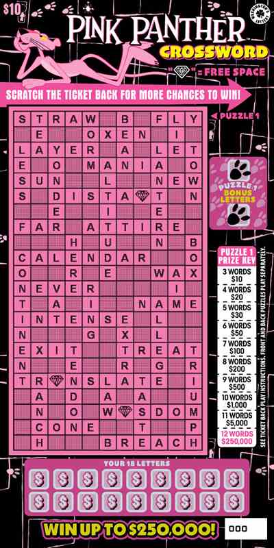 Pink Panther Crossword scratchcard - game number #1947 - front
