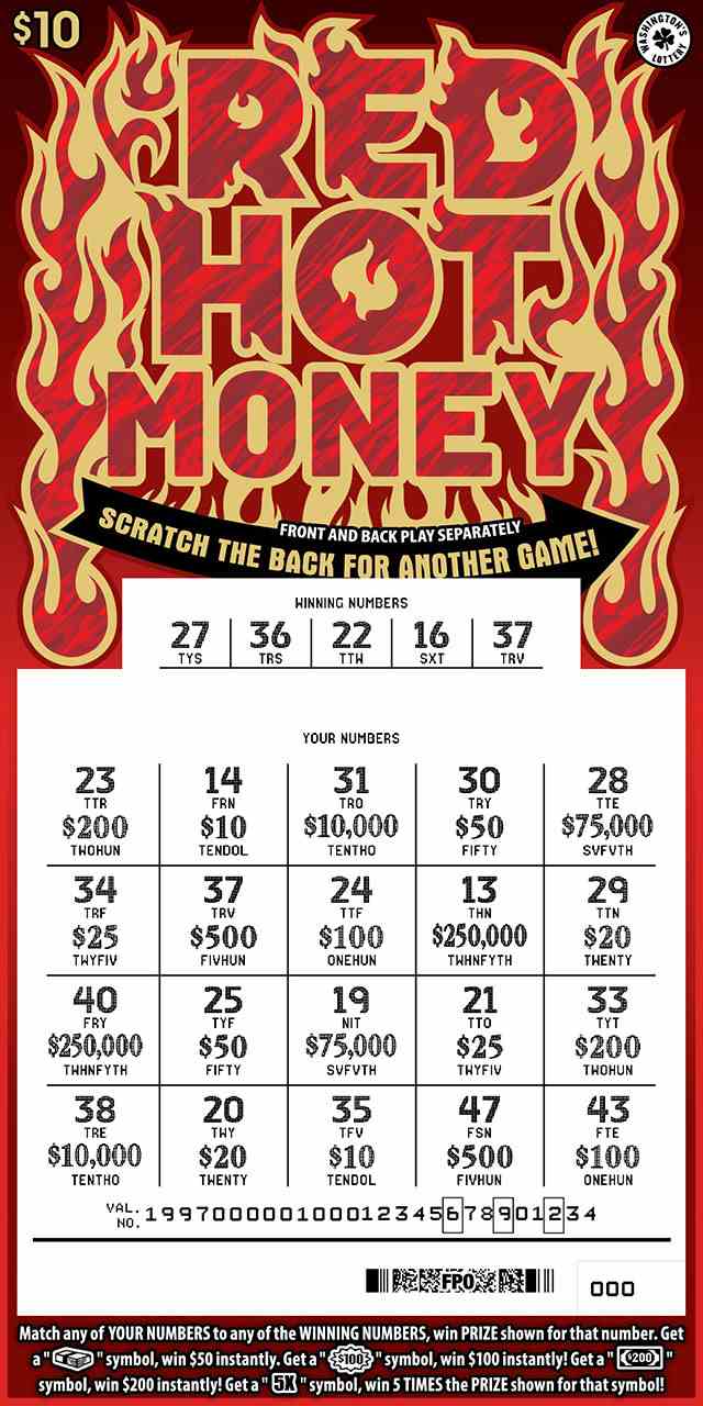 Red Hot Money scratchcard - game number #1997 - front-scratched