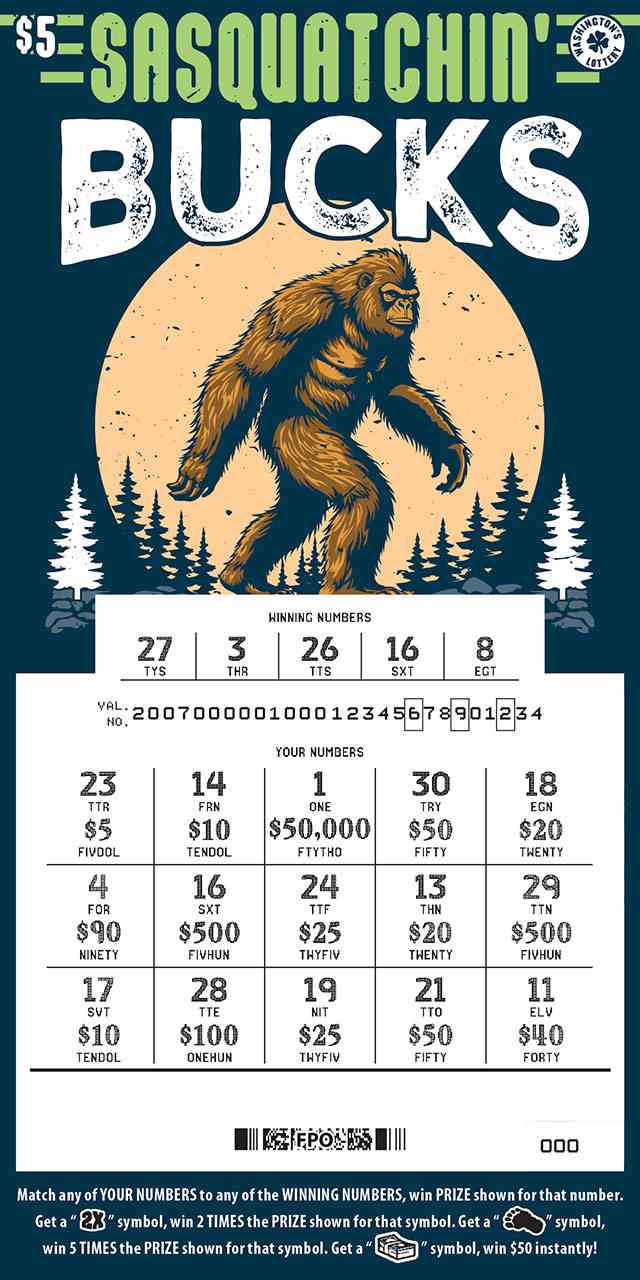 Sasquatchin Bucks scratchcard - game number #2007 - front-scratched