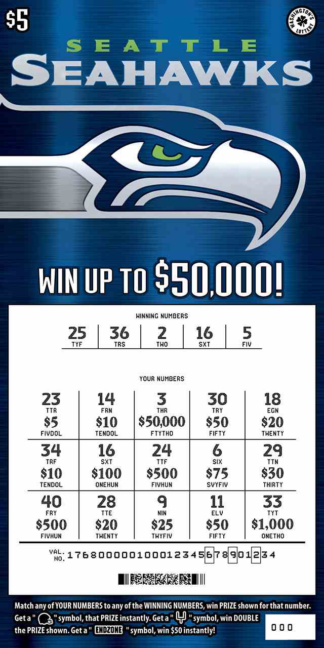 Seattle Seahawks scratchcard - game number #1900 - front-scratched