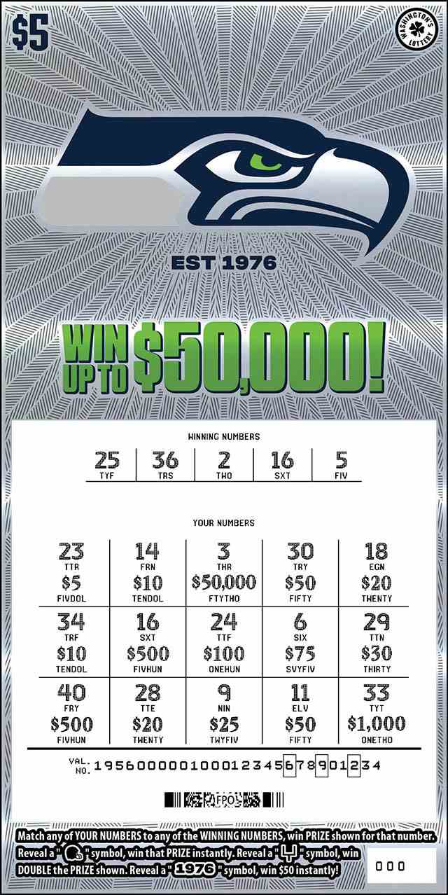 Seattle Seahawks scratchcard - game number #1956 - front-scratched