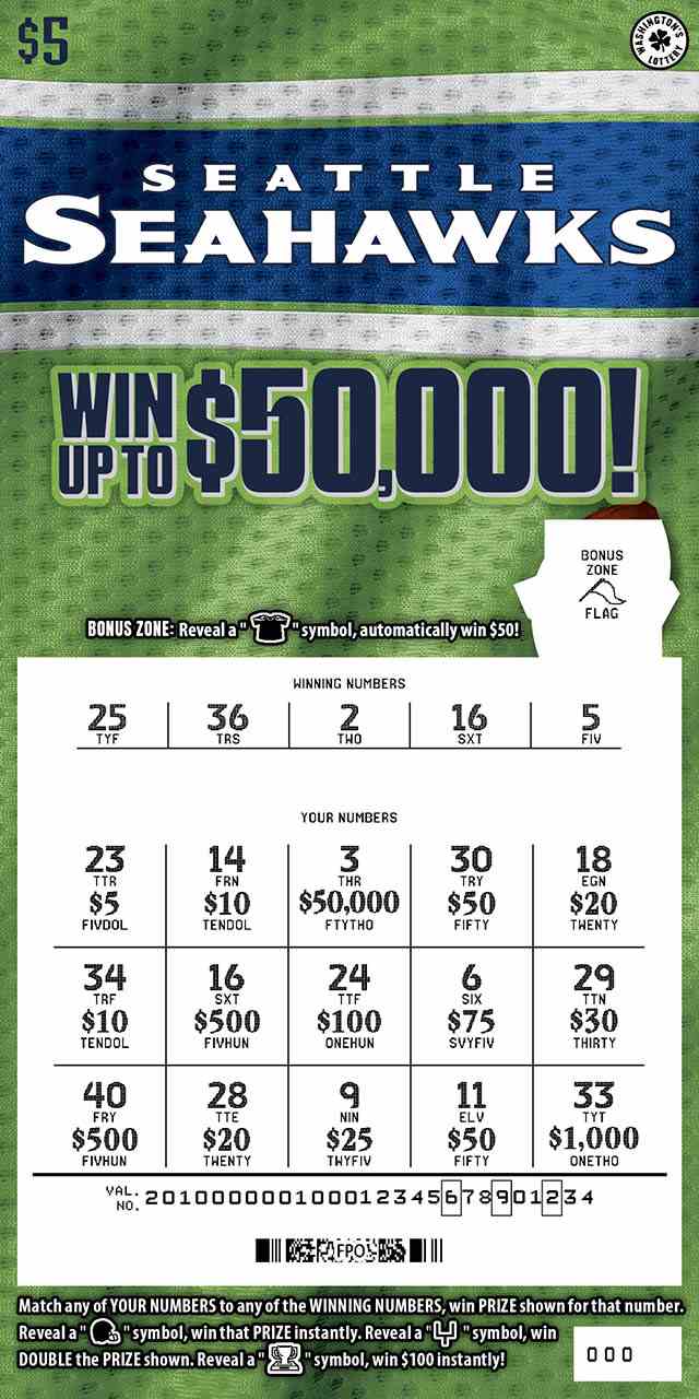 Seattle Seahawks scratchcard - game number #2010 - front-scratched