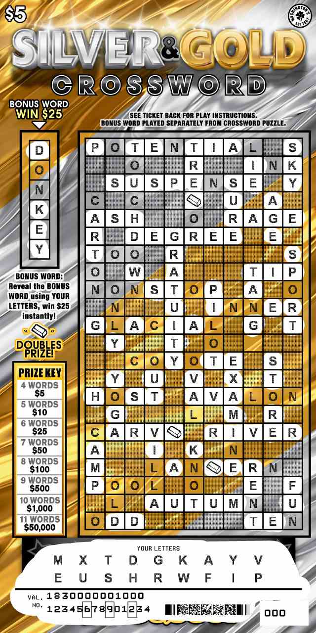 Silver & Gold Crossword scratchcard - game number #1830 - front-scratched