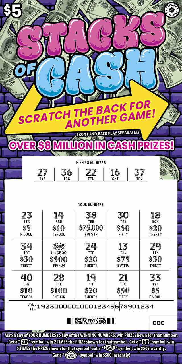 Stacks Of Cash scratchcard - game number #1933 - front-scratched