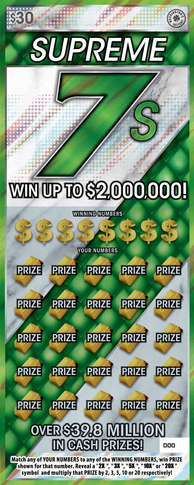 Supreme 7S scratchcard - game number #1784 - front