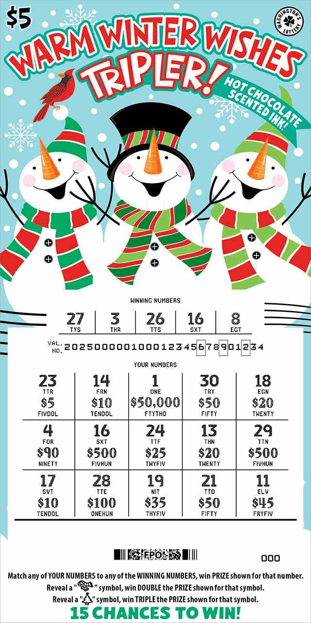 Warm Winter Wishes Tripler! scratchcard - game number #2025 - front-scratched