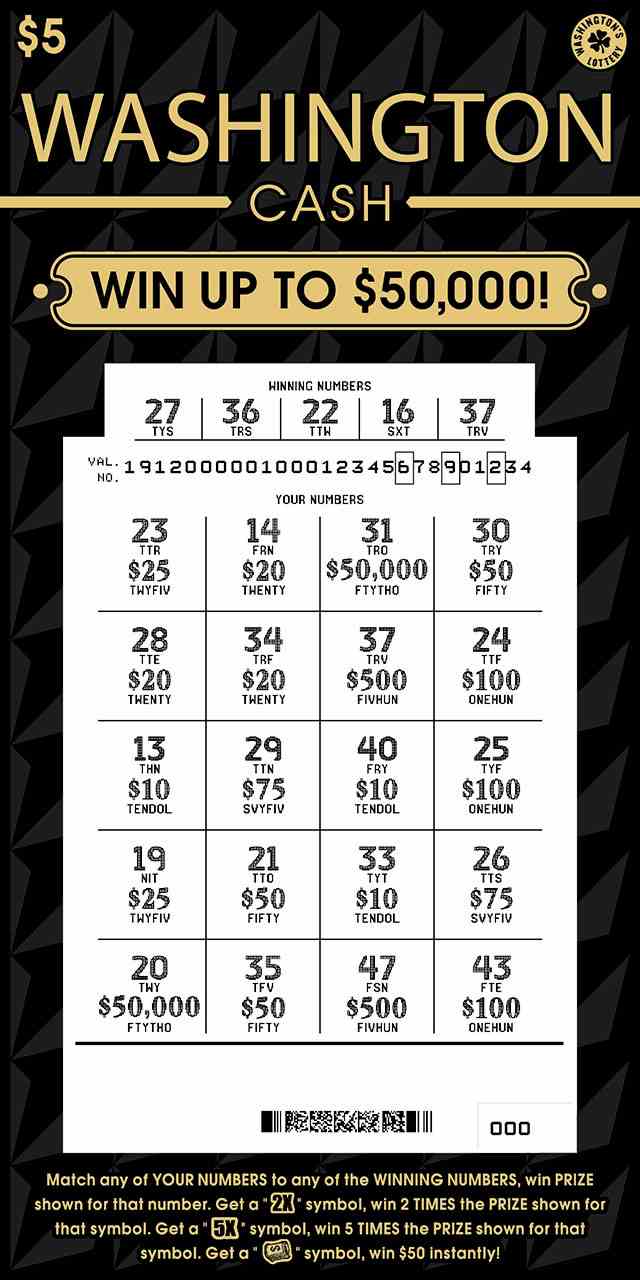 Washington Cash scratchcard - game number #1912 - front-scratched