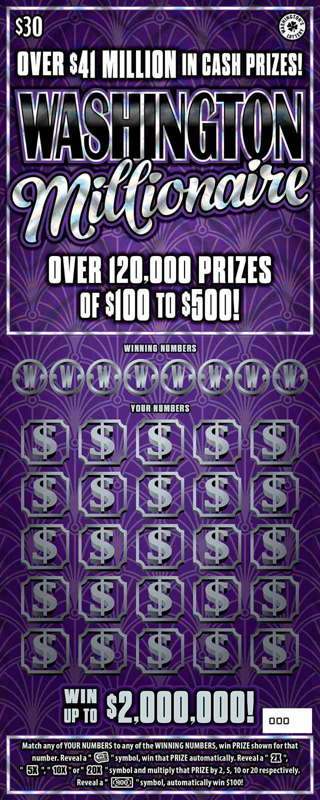 Washington Millionaire scratchcard - game number #1970 - front