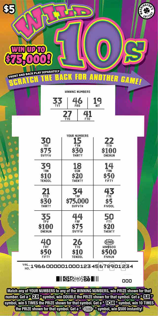 Wild 10S scratchcard - game number #1966 - front-scratched