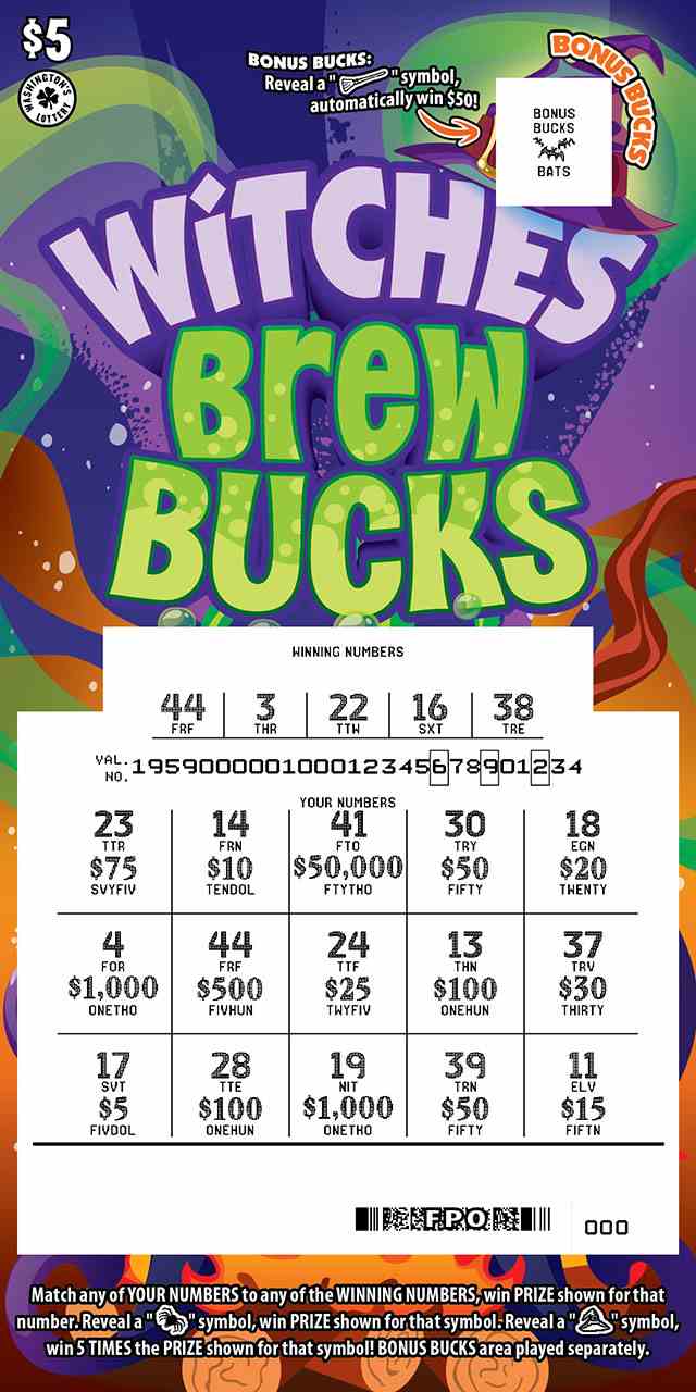 Witches Brew Bucks scratchcard - game number #1959 - front-scratched