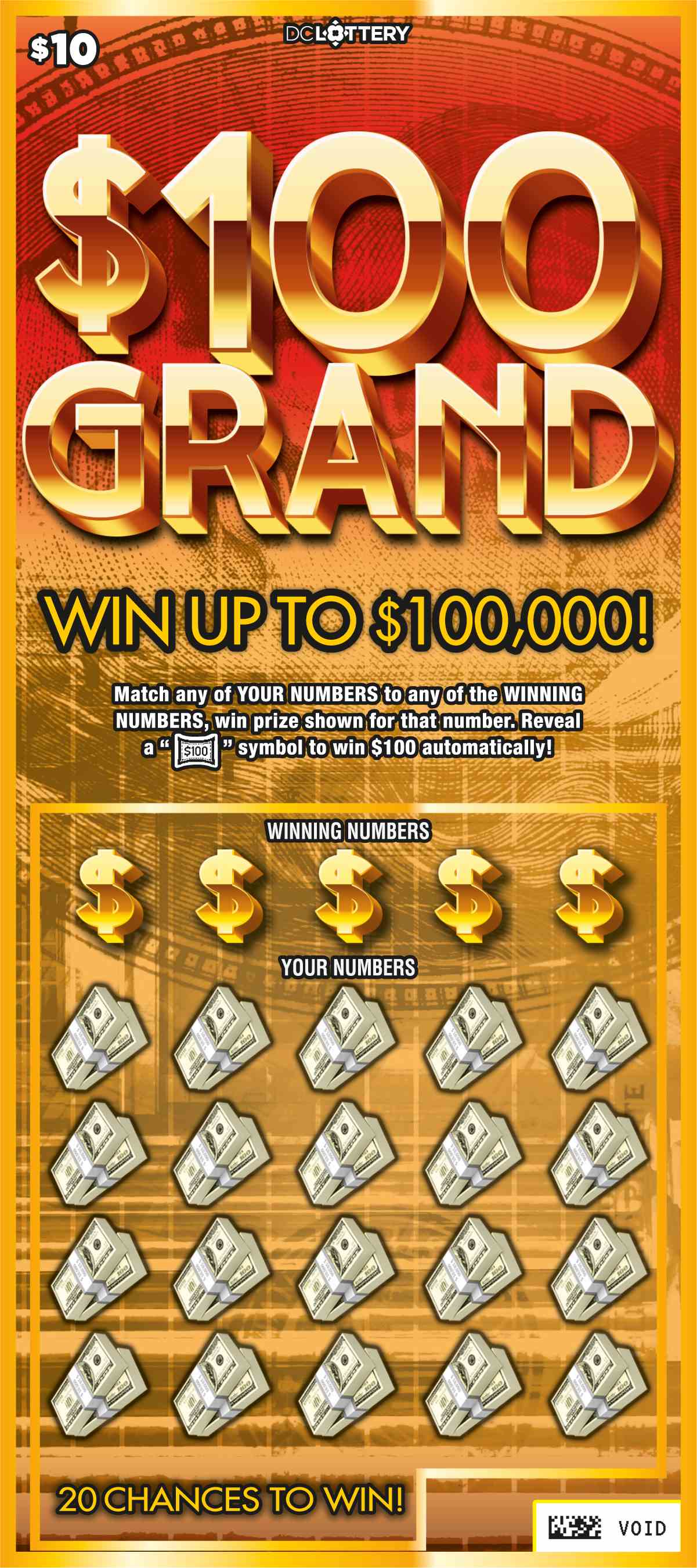 $100 Grand scratchcard - game number #1592 - front
