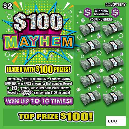 $100 Mayhem scratchcard - game number #1622 - front