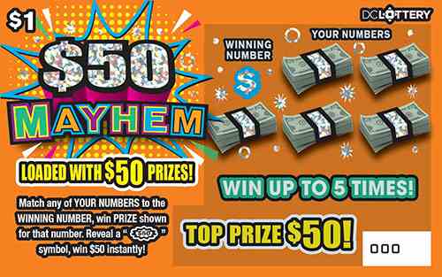 $50 Mayhem scratchcard - game number #1621 - front