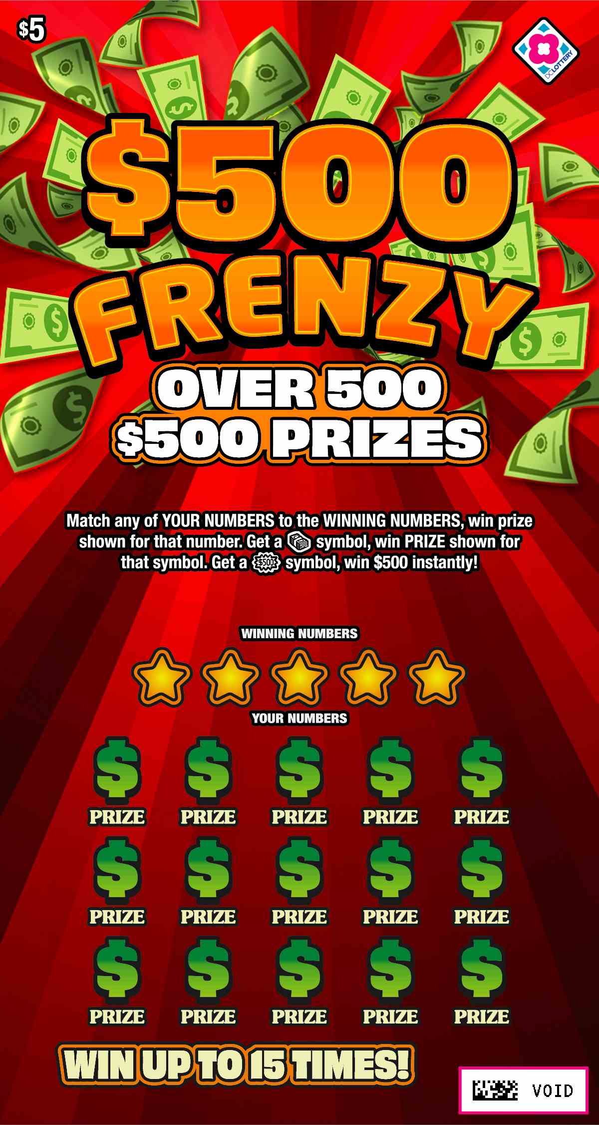 $500 Frenzy scratchcard - game number #1553 - front