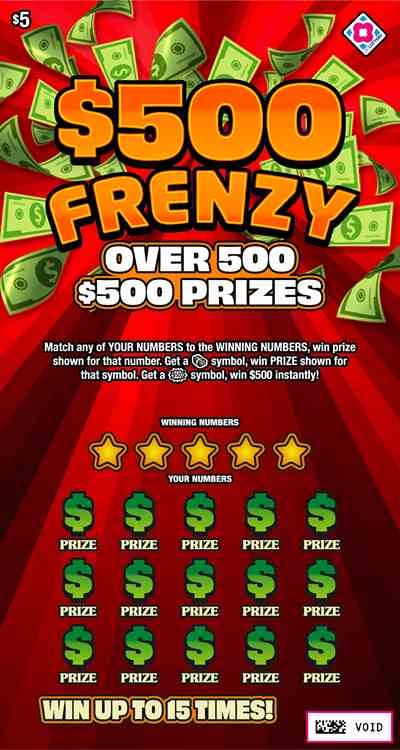 $500 Frenzy scratchcard - game number #1553 - front
