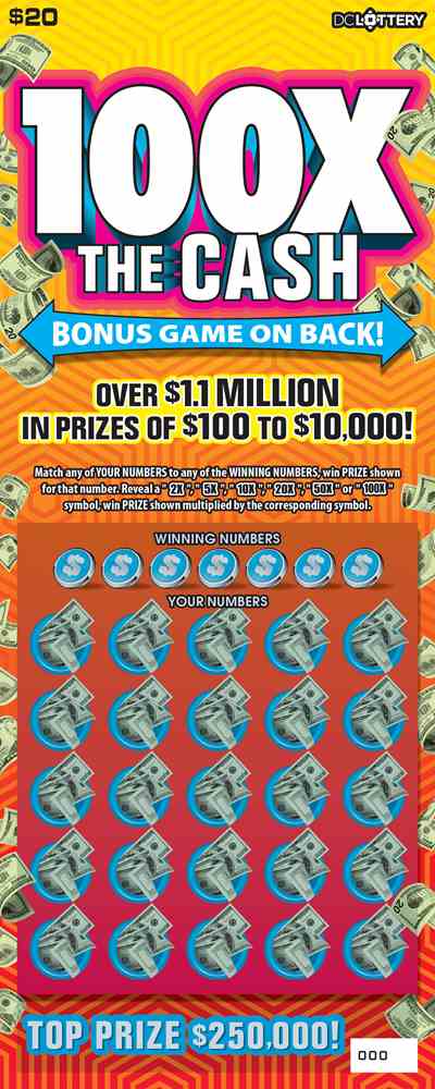 100X The Cash scratchcard - game number #1610 - front