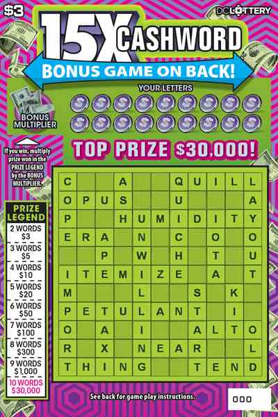 15X Cashword scratchcard - game number #1612 - front