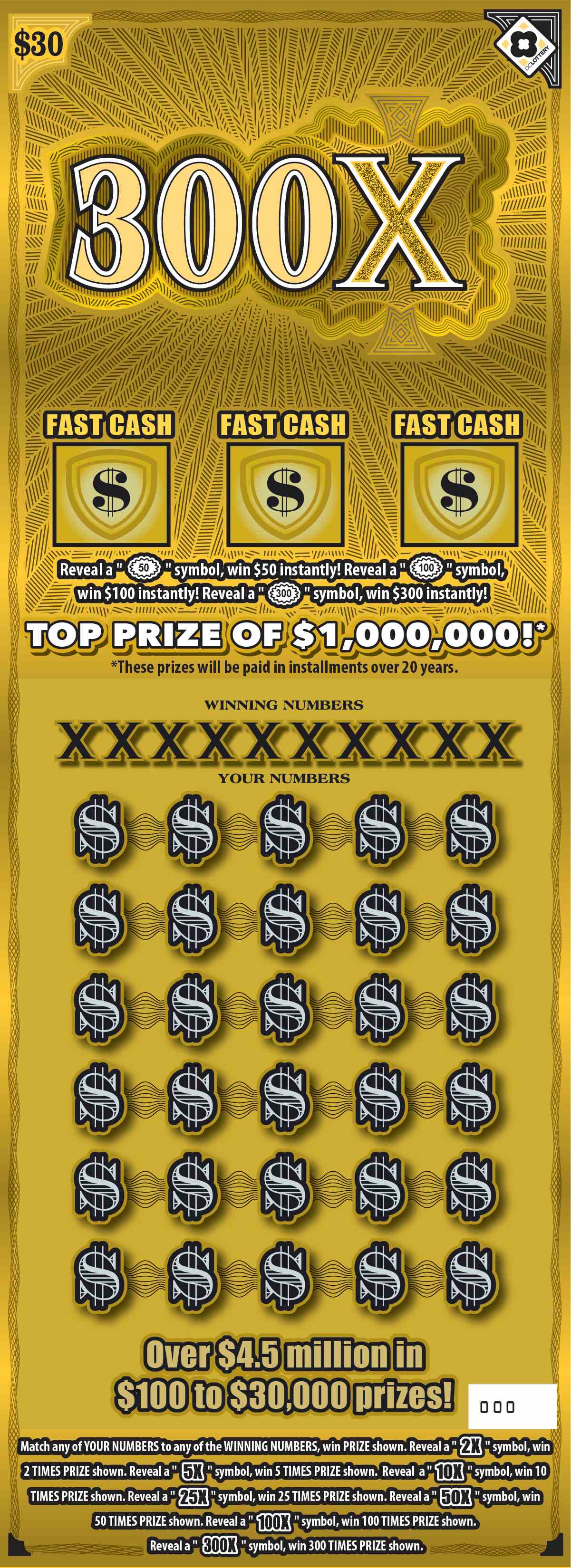 300X scratchcard - game number #1583 - front