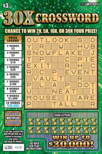 30X Crossword scratchcard - game number #1650 - front