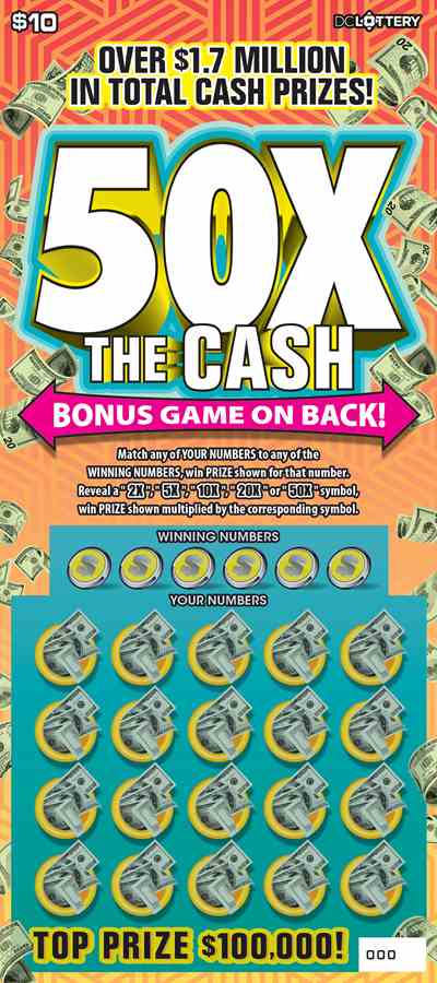 50X The Cash scratchcard - game number #1614 - front