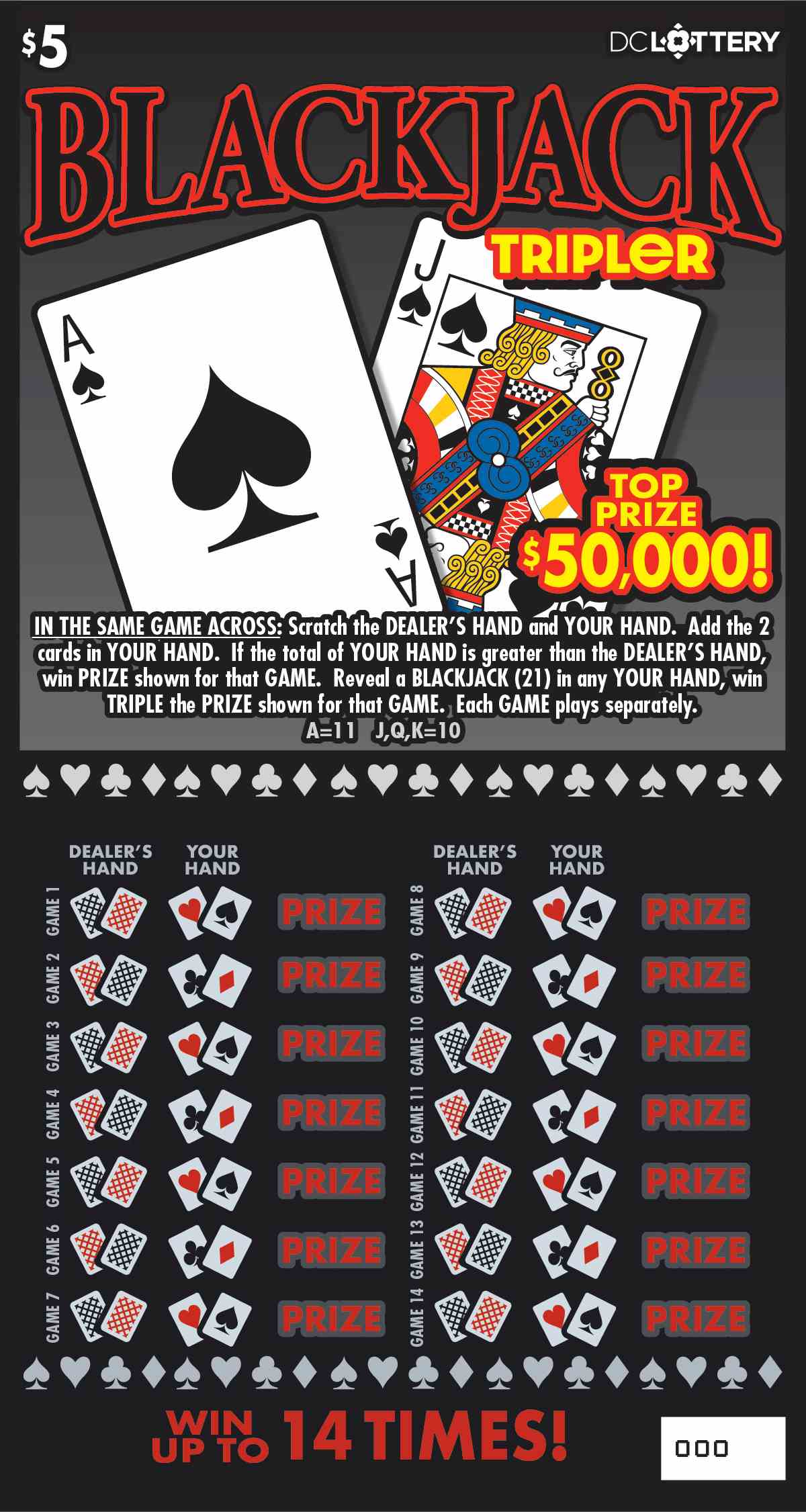 Blackjack Tripler scratchcard - game number #1628 - front