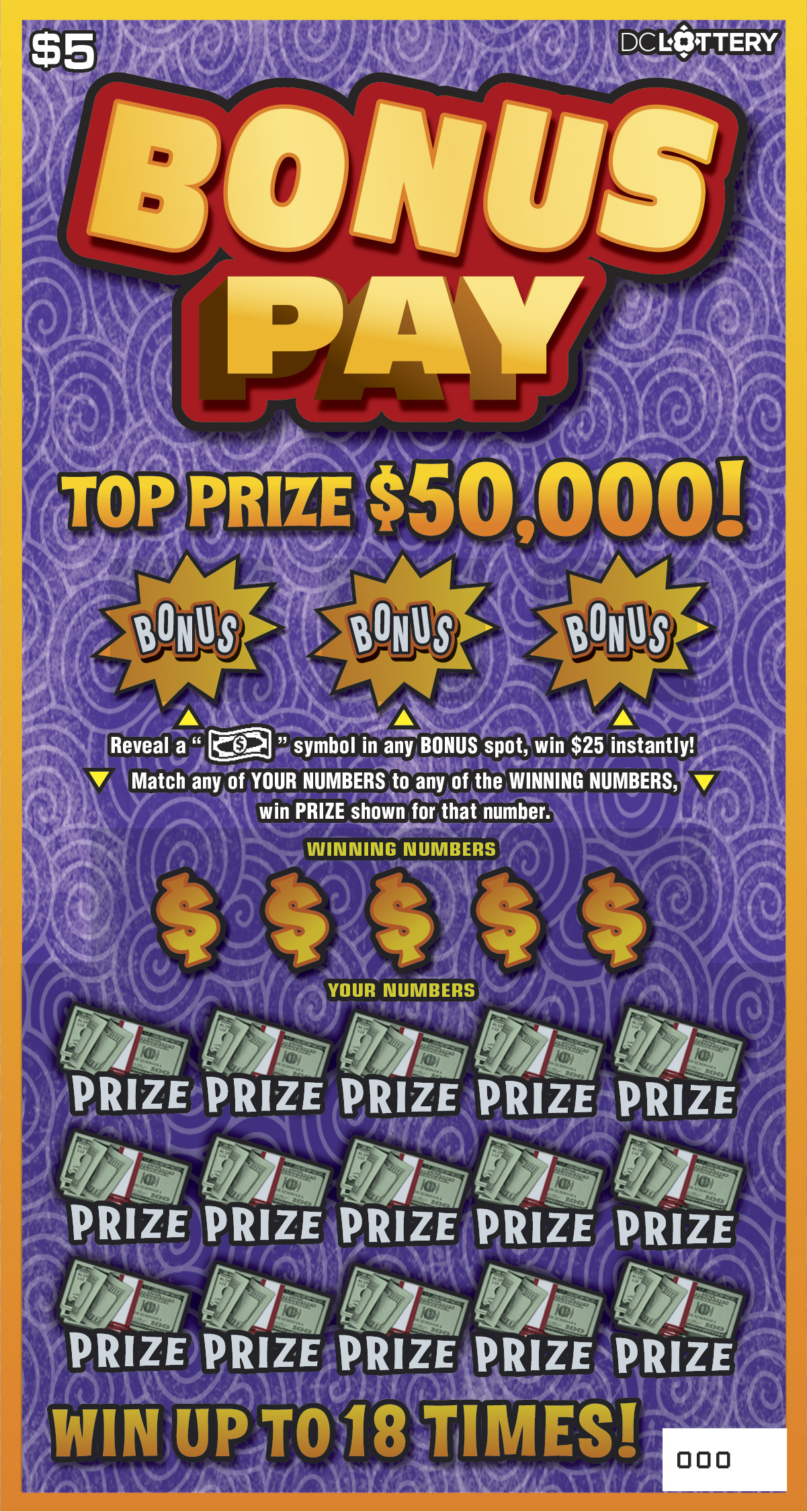 Bonus Pay scratchcard - game number #1646 - front