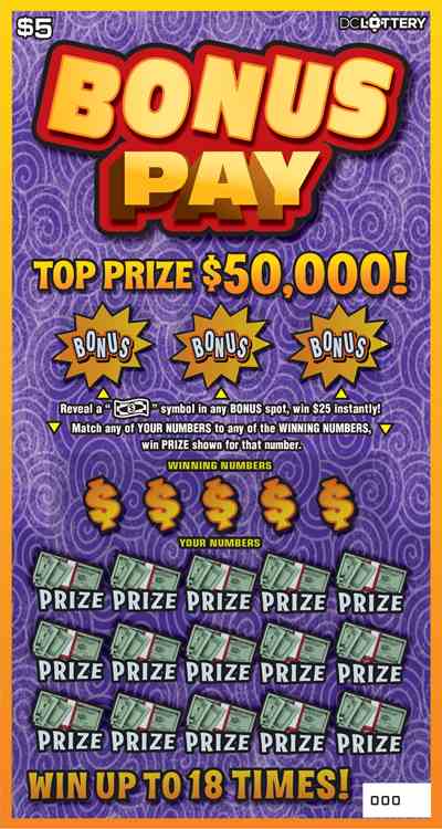Bonus Pay scratchcard - game number #1646 - front