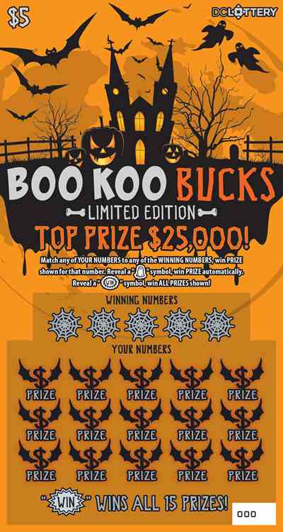 Boo Koo Bucks scratchcard - game number #1639 - front