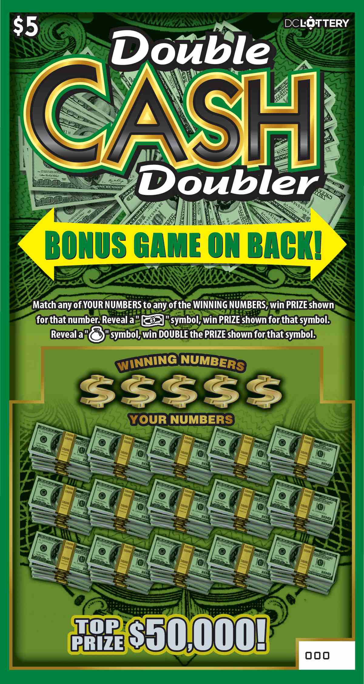 Double Cash Doubler scratchcard - game number #1596 - front