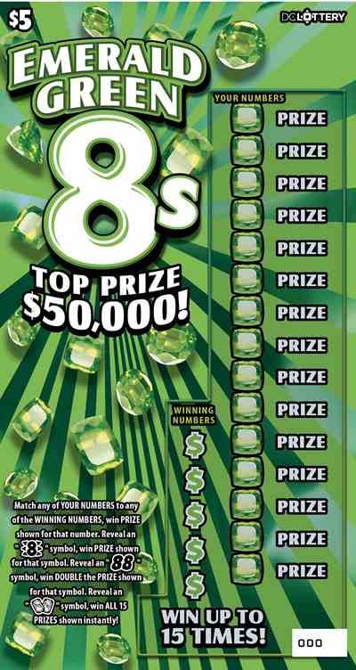 Emerald Green 8S scratchcard - game number #1607 - front