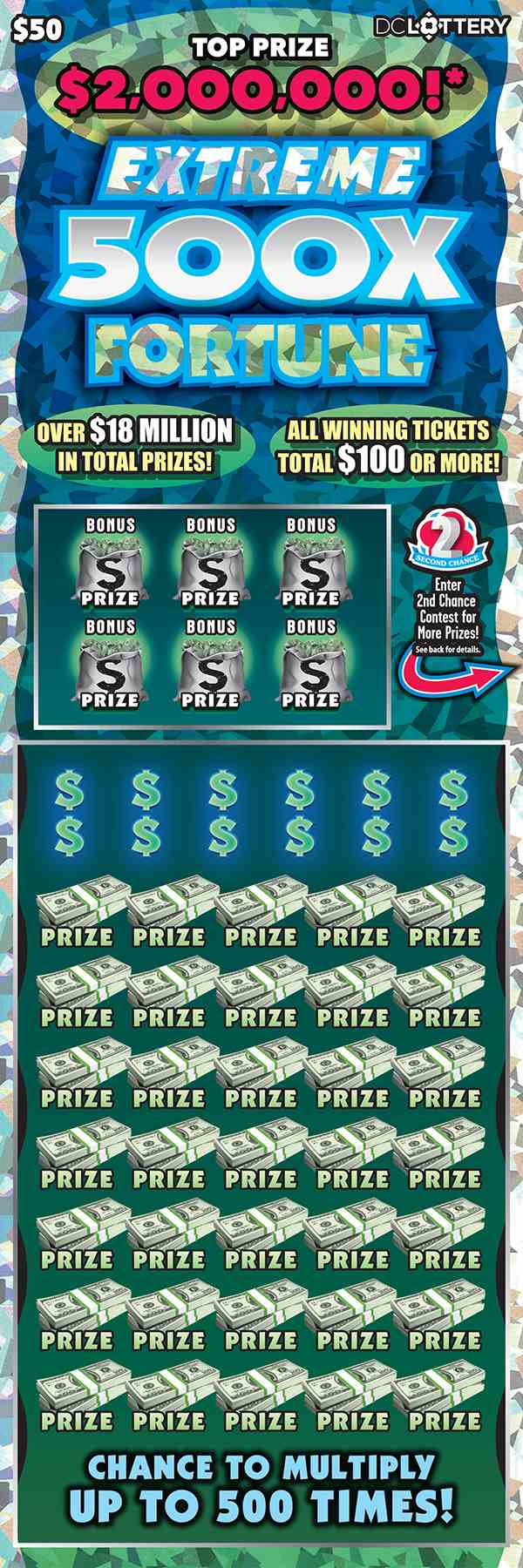 Extreme 500X Fortune scratchcard - game number #1620 - front