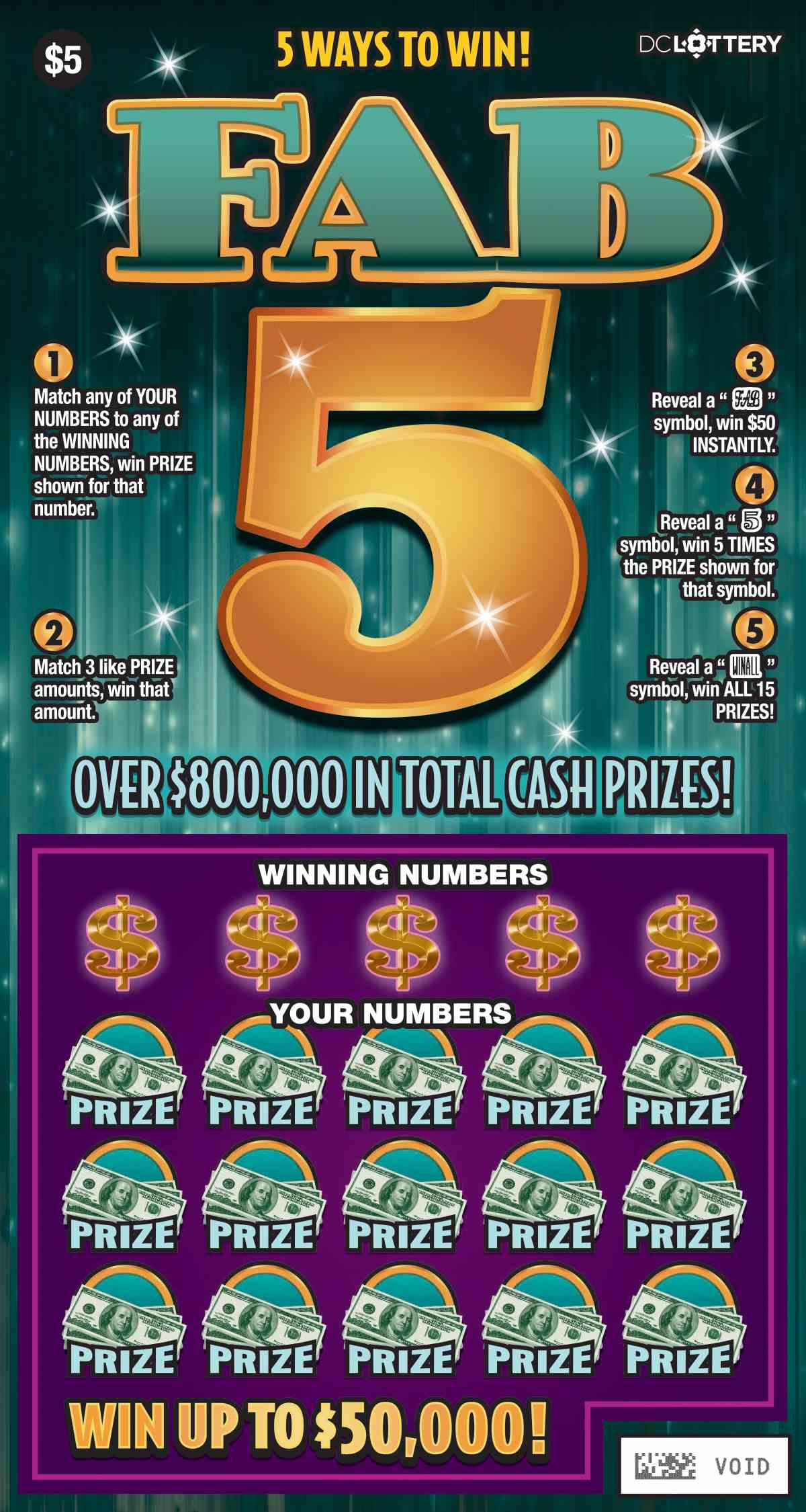 Fab 5 scratchcard - game number #1644 - front