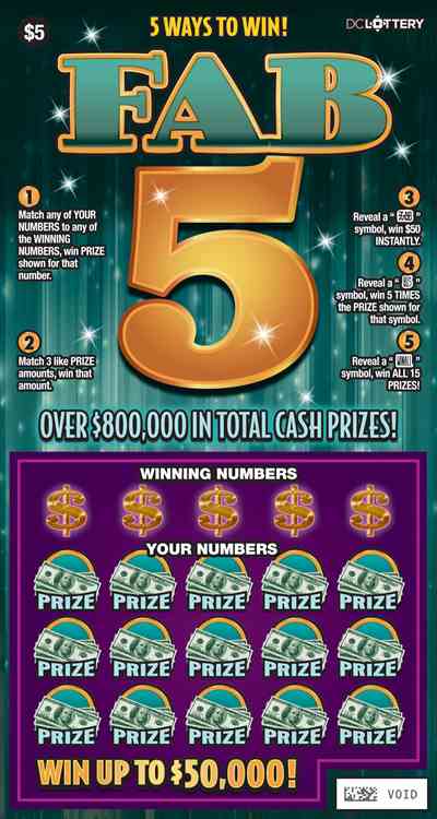 Fab 5 scratchcard - game number #1644 - front