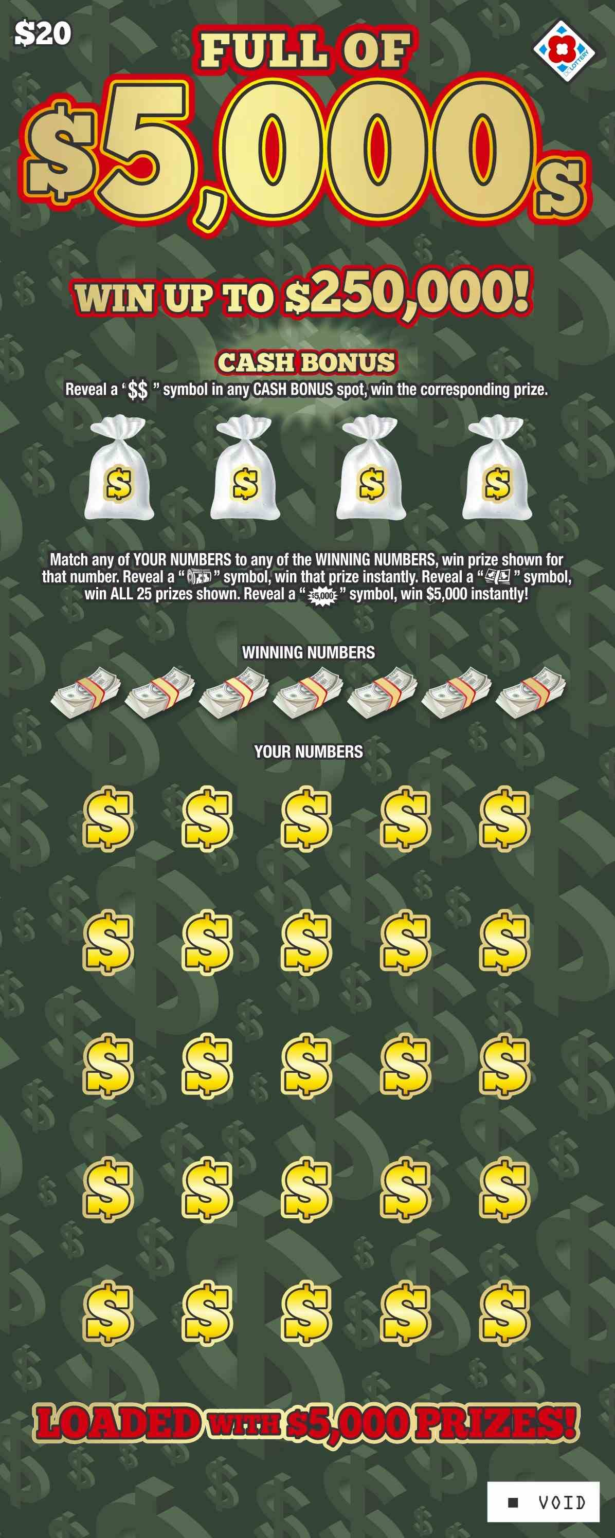 Full Of $5,000S scratchcard - game number #1589 - front