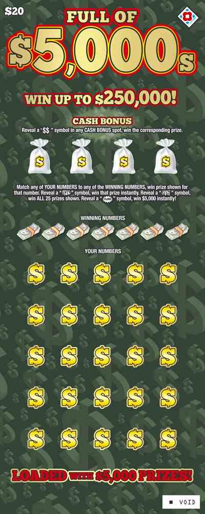 Full Of $5,000S scratchcard - game number #1589 - front