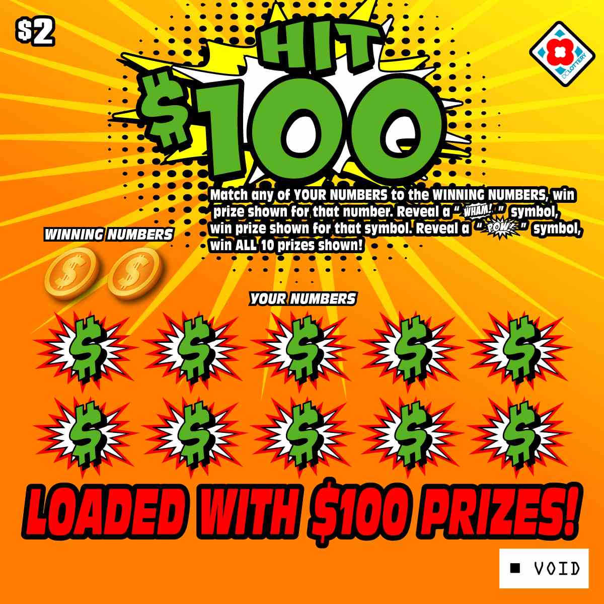 Hit $100 scratchcard - game number #1584 - front