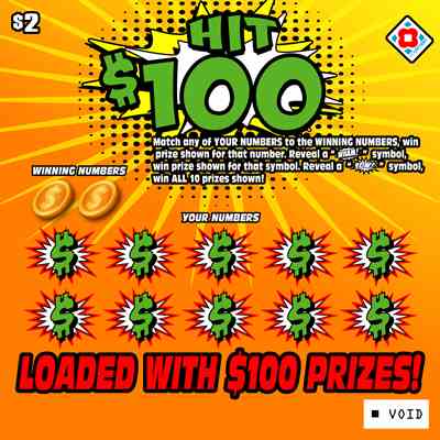 Hit $100 scratchcard - game number #1584 - front