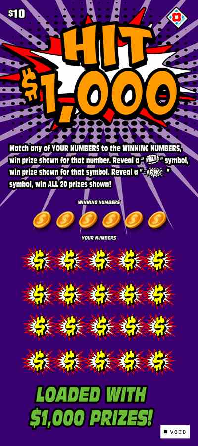 Hit $1000 scratchcard - game number #1586 - front