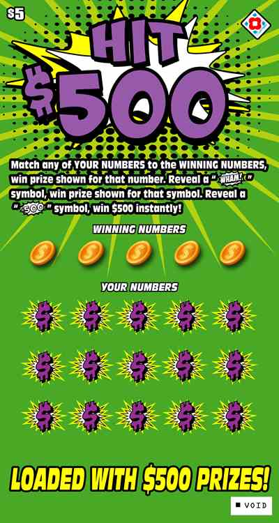 Hit $500 scratchcard - game number #1585 - front