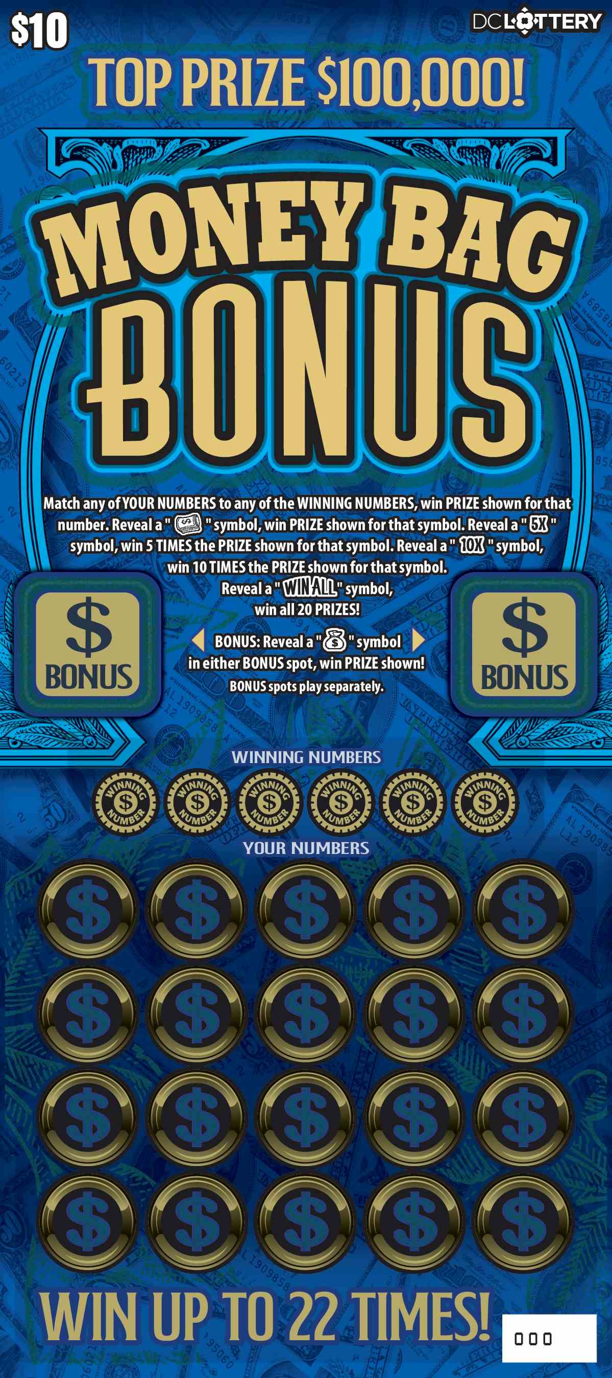 Money Bag Bonus scratchcard - game number #1632 - front