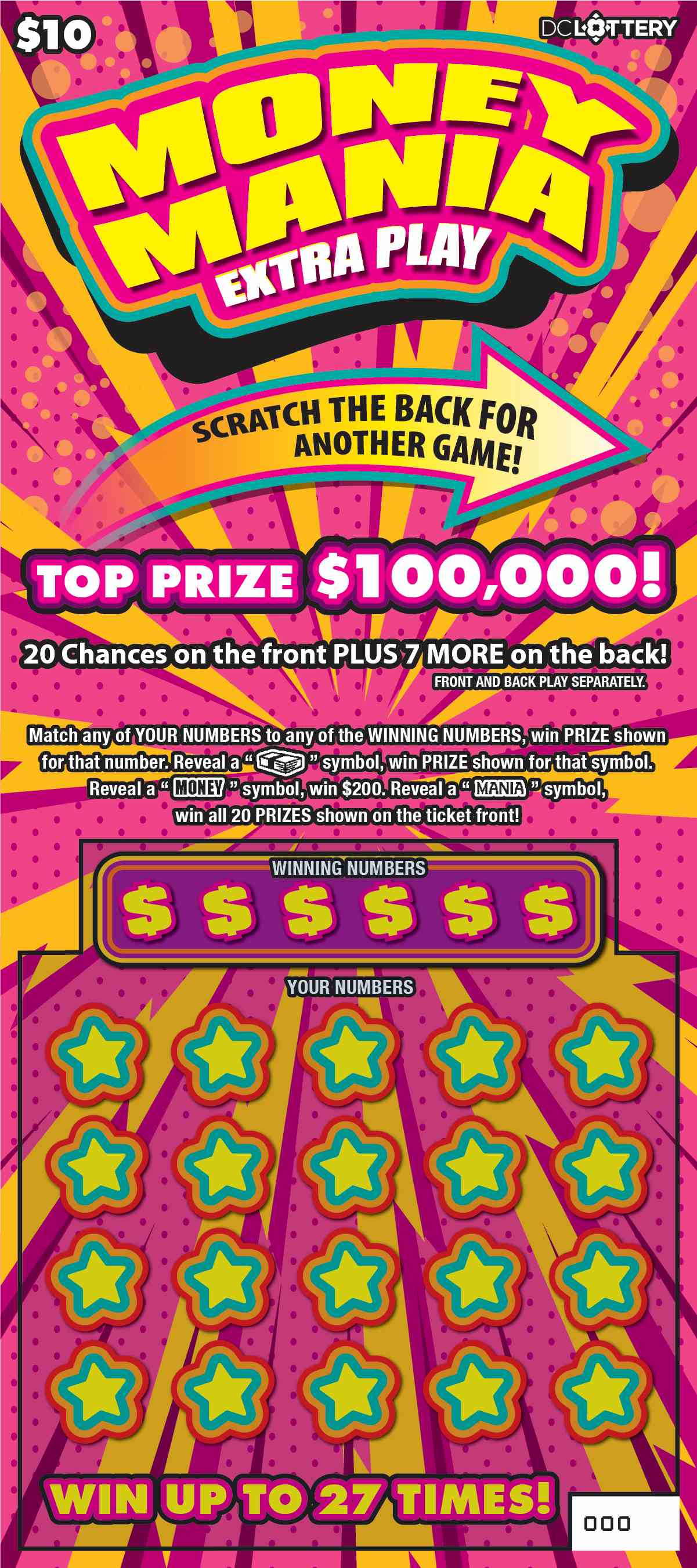 Money Mania scratchcard - game number #1647 - front