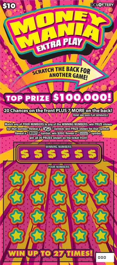 Money Mania scratchcard - game number #1647 - front