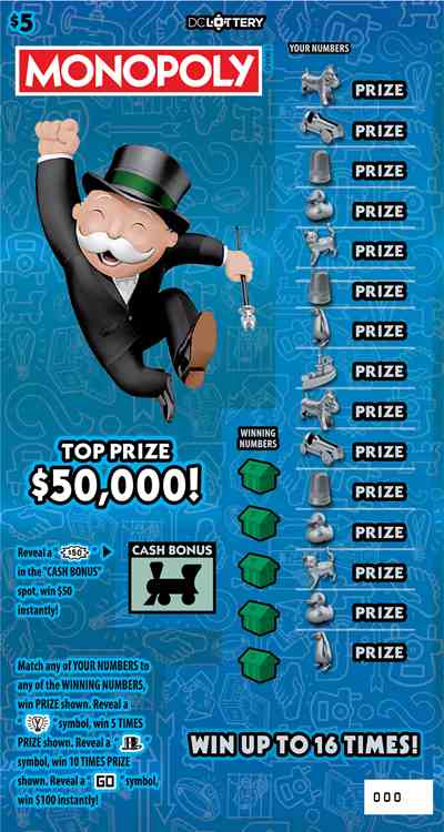 Monopoly scratchcard - game number #1600 - front