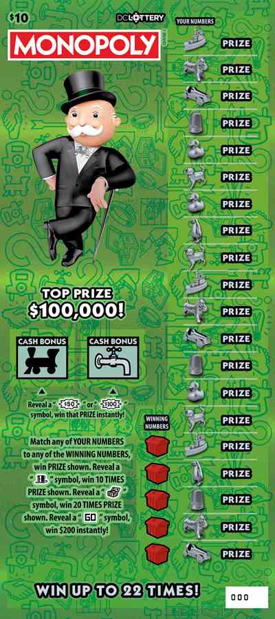 Monopoly scratchcard - game number #1601 - front