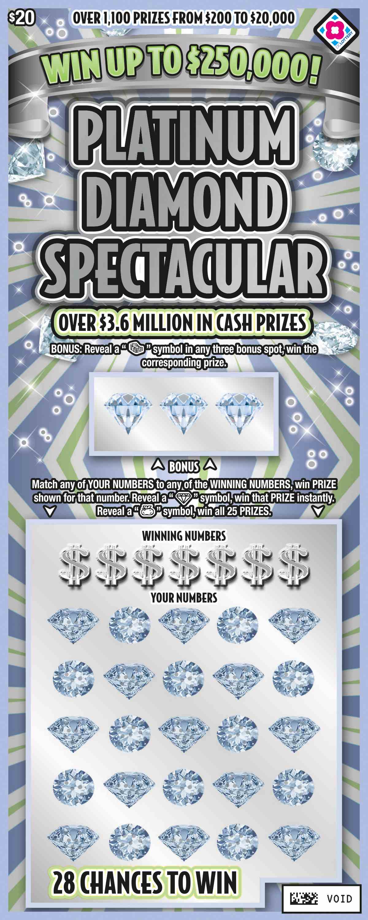 Platinum Diamond Spectacular scratchcard - game number #1559 - front