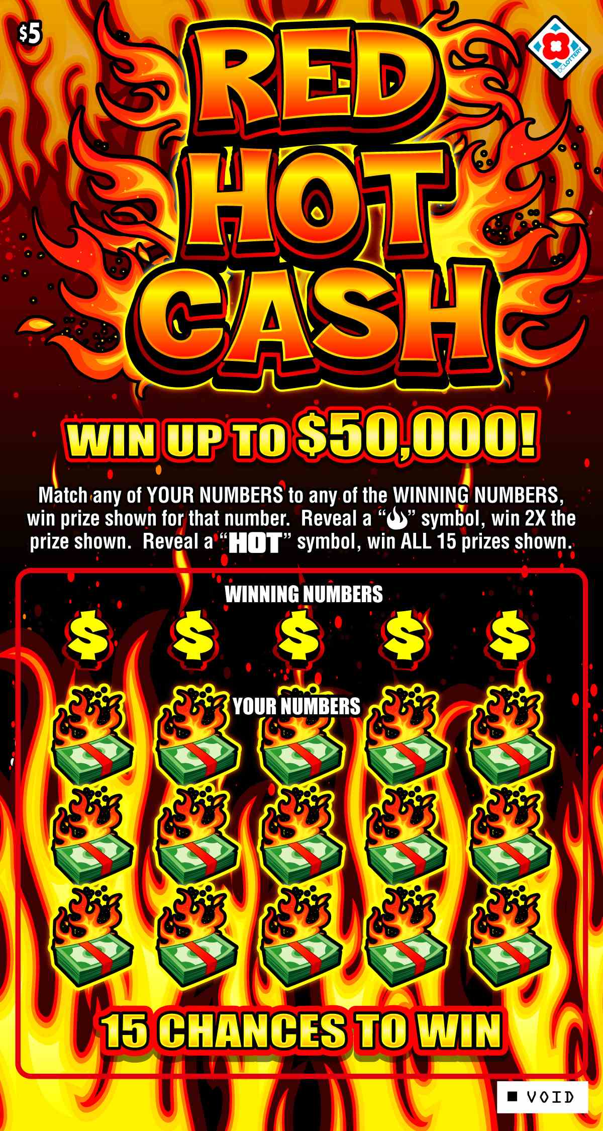 Red Hot Cash scratchcard - game number #1555 - front